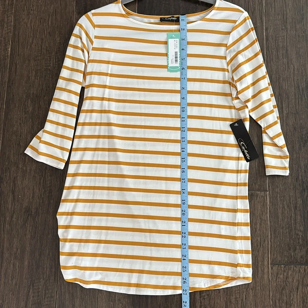 NWT Colette Piper Knit Striped Top - Cream with Mustard Yellow Stripes Size Med - Picture 5 of 6